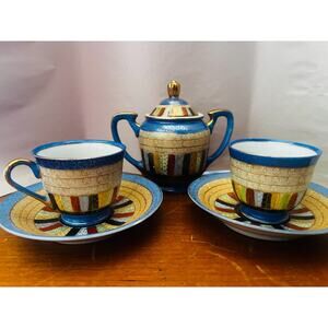 VTG Japan Thousand Faces Ceramic Sugar Cup Saucer set